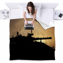 Tank Silhouette At Sunset Blankets 96337733
