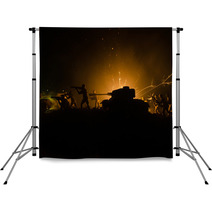 Tanks In The Conflict Zone The War In The Countryside Tank Silhouette At Night Battle Scene Backdrops 145288895