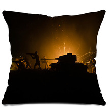 Tanks In The Conflict Zone The War In The Countryside Tank Silhouette At Night Battle Scene Pillows 145288895
