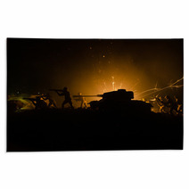 Tanks In The Conflict Zone The War In The Countryside Tank Silhouette At Night Battle Scene Rugs 145288895