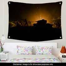 Tanks In The Conflict Zone The War In The Countryside Tank Silhouette At Night Battle Scene Wall Art 145288895