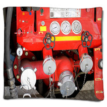 Taps And Valves Of Trucks Of Firefighters With Measuring Gauges Blankets 65584531