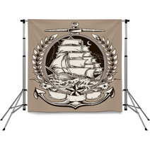 Tattoo Style Pirate Ship In Crest Backdrops 48001574