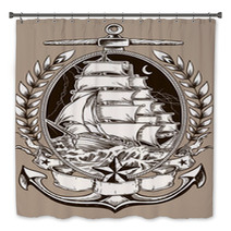 Tattoo Style Pirate Ship In Crest Bath Decor 48001574