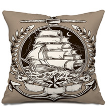 Tattoo Style Pirate Ship In Crest Pillows 48001574
