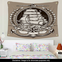 Tattoo Style Pirate Ship In Crest Wall Art 48001574