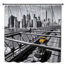 Taxi Cab Crossing The Brooklyn Bridge In New York Bath Decor 61714883