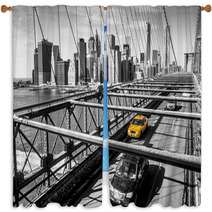 Taxi Cab Crossing The Brooklyn Bridge In New York Window Curtains 61714883