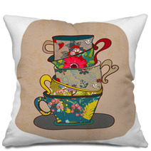Tea Cup Background With Floral Pattern Pillows 60774360