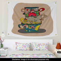 Tea Cup Background With Floral Pattern Wall Art 60774360