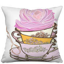 Tea Cup Background With Flower Pillows 41277115