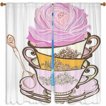 Tea Cup Background With Flower Window Curtains 41277115