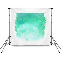 Teal Green Gradient Rectangle Painted In Watercolor On White Isolated Background Backdrops 118979598