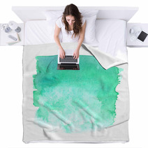 Teal Green Gradient Rectangle Painted In Watercolor On White Isolated Background Blankets 118979598