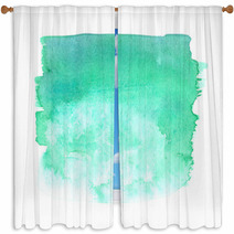 Teal Green Gradient Rectangle Painted In Watercolor On White Isolated Background Window Curtains 118979598