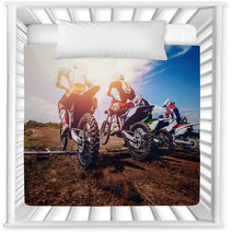 Team Of Athletes On Mountain Bikes Starts Smoke And Dust Fly From Under The Wheels Cross Country Concept Active Rest Motocross Nursery Decor 166248114