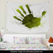 Technological Green Splatter Handprint Wall Art 10327437