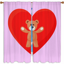 Teddy Bear And Heart Window Curtains 68000703