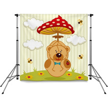 Teddy Bear With Amanita - Vector Illustration Backdrops 56724345