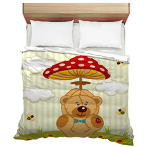 Teddy Bear With Amanita - Vector Illustration Bedding 56724345
