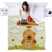 Teddy Bear With Amanita - Vector Illustration Blankets 56724345