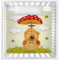 Teddy Bear With Amanita - Vector Illustration Nursery Decor 56724345