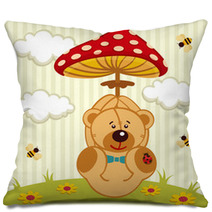Teddy Bear With Amanita - Vector Illustration Pillows 56724345