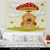 Teddy Bear With Amanita - Vector Illustration Wall Art 56724345