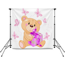 Teddy Bear With Pink Gift Backdrops 26392515