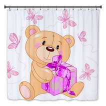 Teddy Bear With Pink Gift Bath Decor 26392515