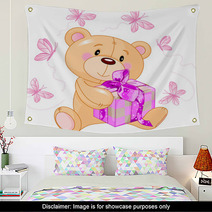 Teddy Bear With Pink Gift Wall Art 26392515