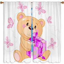 Teddy Bear With Pink Gift Window Curtains 26392515