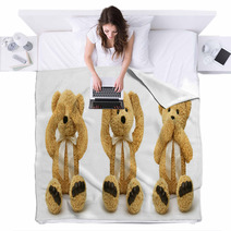 Teddy Bears See Hear Speak No Evil Blankets 68534289