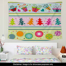 Template Christmas Greeting Card Ribbon Vector Wall Art 67758974