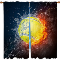 Tennis Ball Art With Fire And Water Window Curtains 25479671