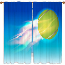 Tennis Ball Fire In Sky Illustration Window Curtains 69701636