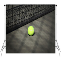 Tennis Ball On The Court With The Net On The Background Backdrops 65484920