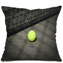 Tennis Ball On The Court With The Net On The Background Pillows 65484920
