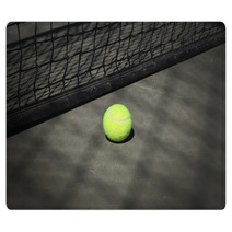 Tennis Ball On The Court With The Net On The Background Rugs 65484920