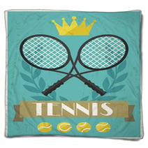 Tennis. Retro Poster In Flat Design Style. Blankets 66773514