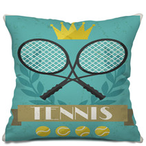 Tennis. Retro Poster In Flat Design Style. Pillows 66773514