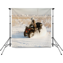 Terrain Vehicle In Motion At Winter Sunny Day Backdrops 62734822