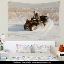 Terrain Vehicle In Motion At Winter Sunny Day Wall Art 62734822