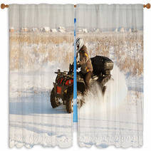 Terrain Vehicle In Motion At Winter Sunny Day Window Curtains 62734822