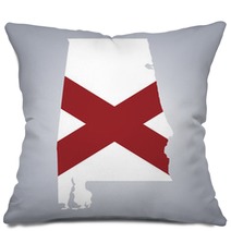 Territory Of Alabama With Flag On Grey Background Pillows 142723712