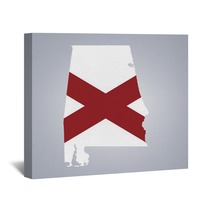 Territory Of Alabama With Flag On Grey Background Wall Art 142723712
