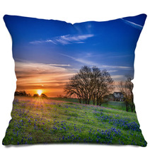 Texas Bluebonnet Wildflower Spring Field At Sunrise Pillows 64044248