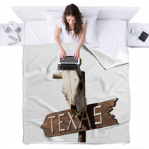 Texas Sign With Old Horse Skull Blankets 68283337