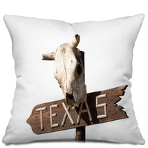 Texas Sign With Old Horse Skull Pillows 68283337