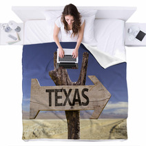 Texas Wooden Sign Isolated On Desert Background Blankets 68685775